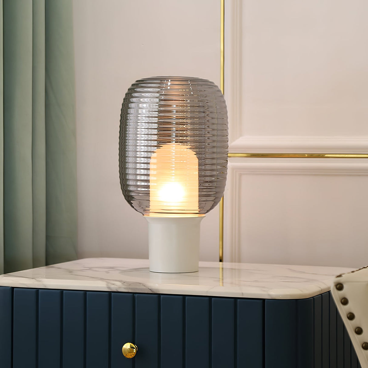 Modern Table Lamp Ribbed Glass Dome Design - Product detail 4
