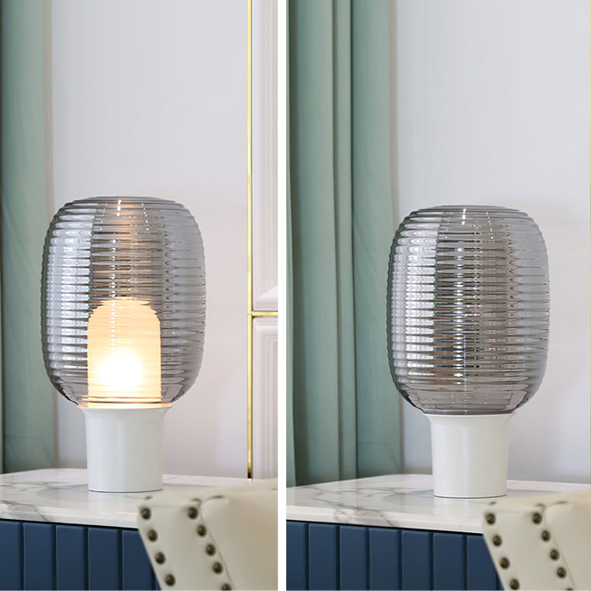 Modern Table Lamp Ribbed Glass Dome Design - Product detail 5