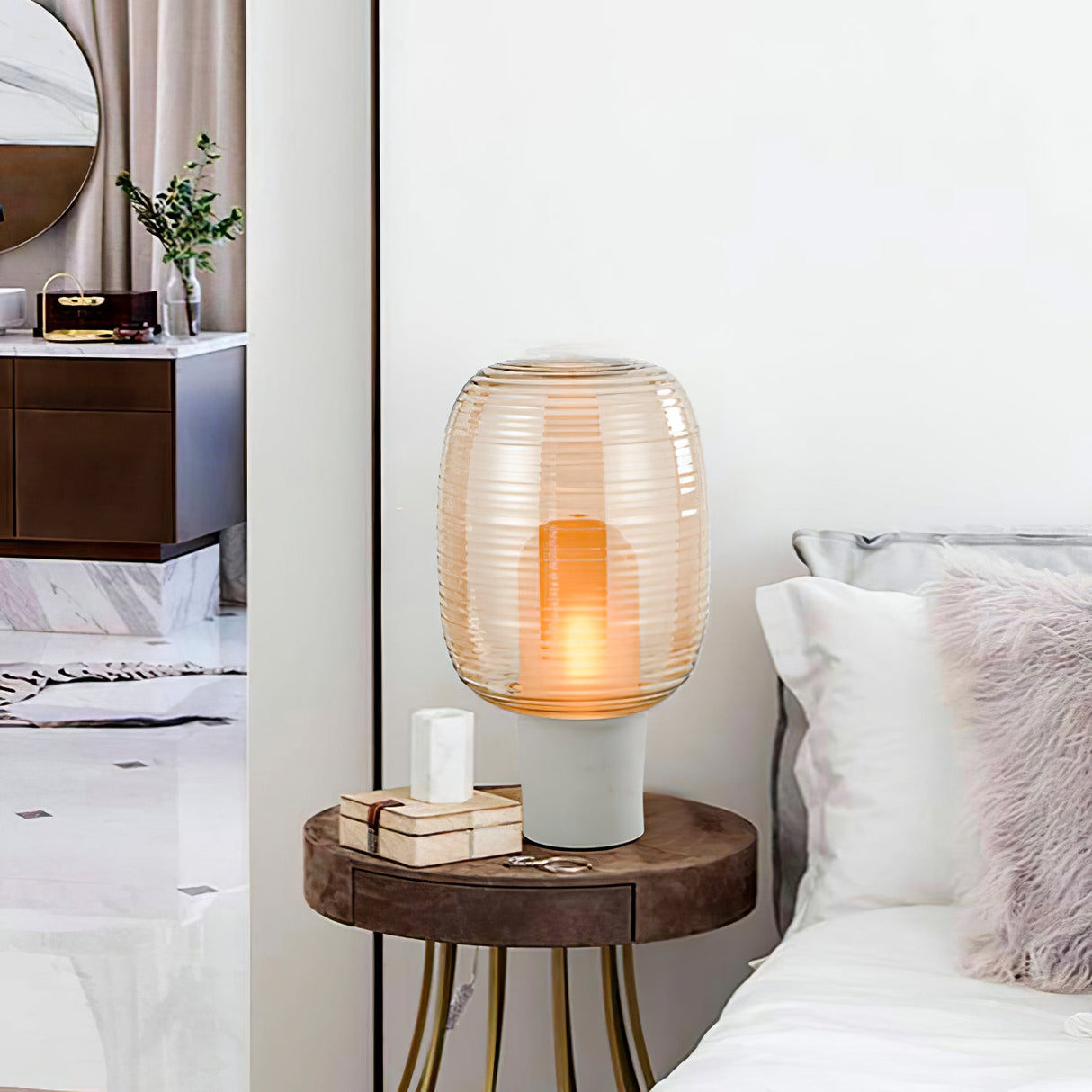 Modern Table Lamp Ribbed Glass Dome Design - Product detail 9