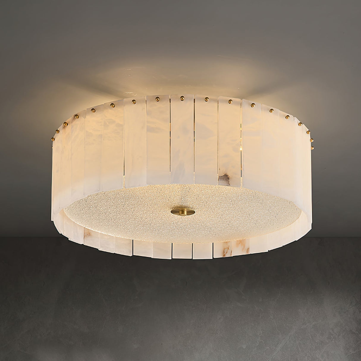 Alabaster Ceiling Light Natural Stone Panels with Brass Accents - Detailed view
