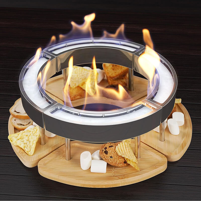 Tabletop Bio-Ethanol Fire Pit Multi-Shape Design with Wooden Base - Product showcase