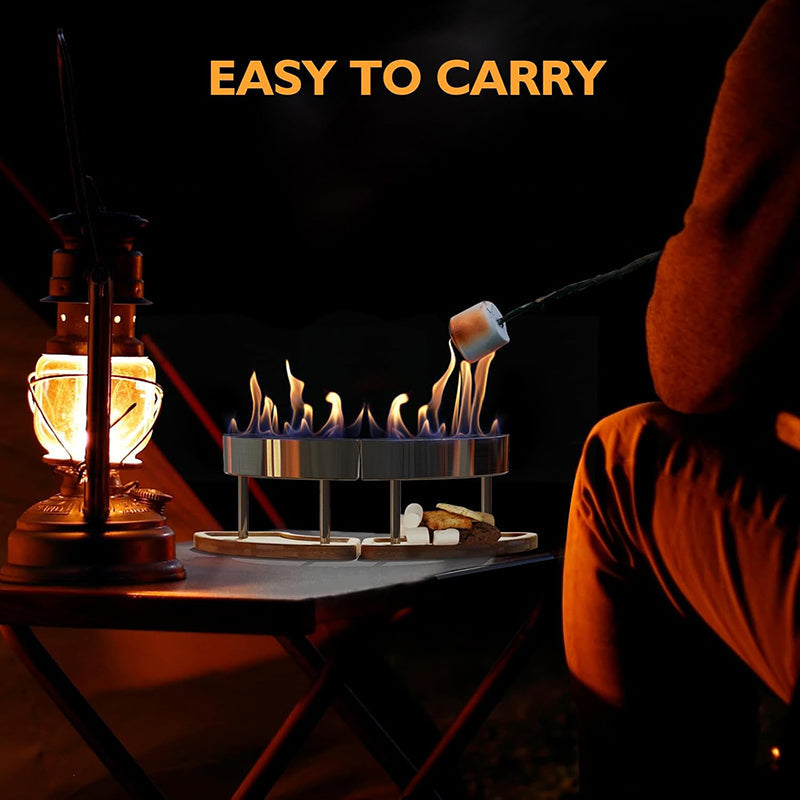 Tabletop Bio-Ethanol Fire Pit Multi-Shape Design with Wooden Base - Detailed view