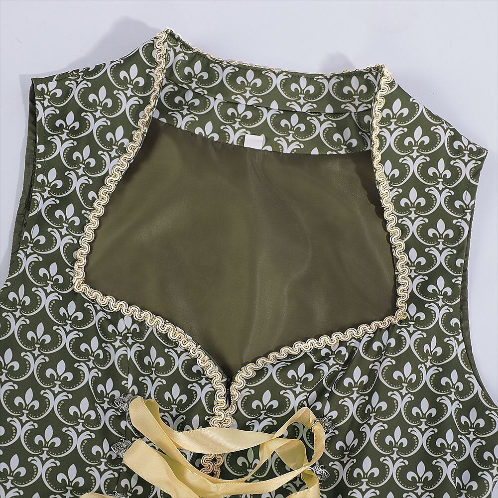 Traditional Dirndl Dress  Floral Embroidered Green With Gold Sash - Product detail 5