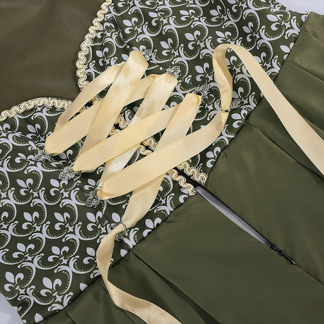 Traditional Dirndl Dress  Floral Embroidered Green With Gold Sash - Product detail 9