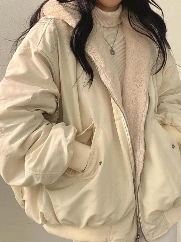 Oversized Winter Jacket Sherpa Lined Bomber Style - Product detail 4