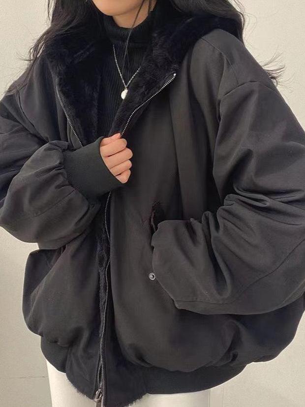 Oversized Winter Jacket Sherpa Lined Bomber Style - Product detail 5