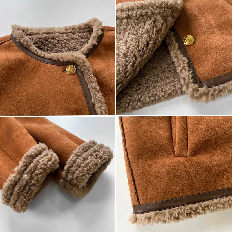 Classic Shearling Jacket Camel Suede Button Front - Product detail 4
