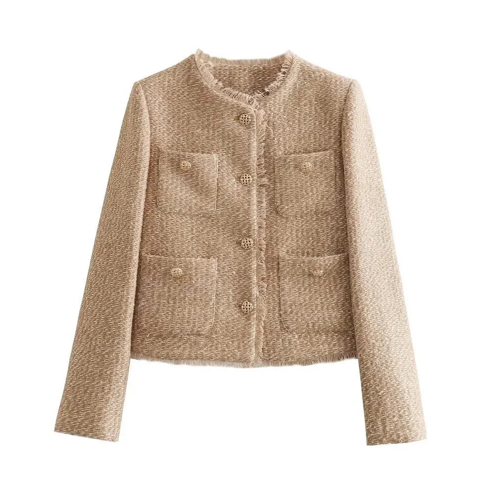 Tweed Cropped Jacket Textured Beige Womens Blazer - Product detail 4