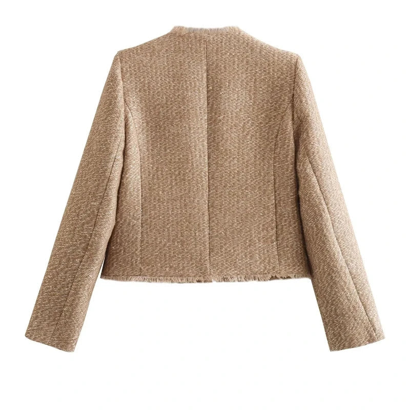 Tweed Cropped Jacket Textured Beige Womens Blazer - Product detail 6