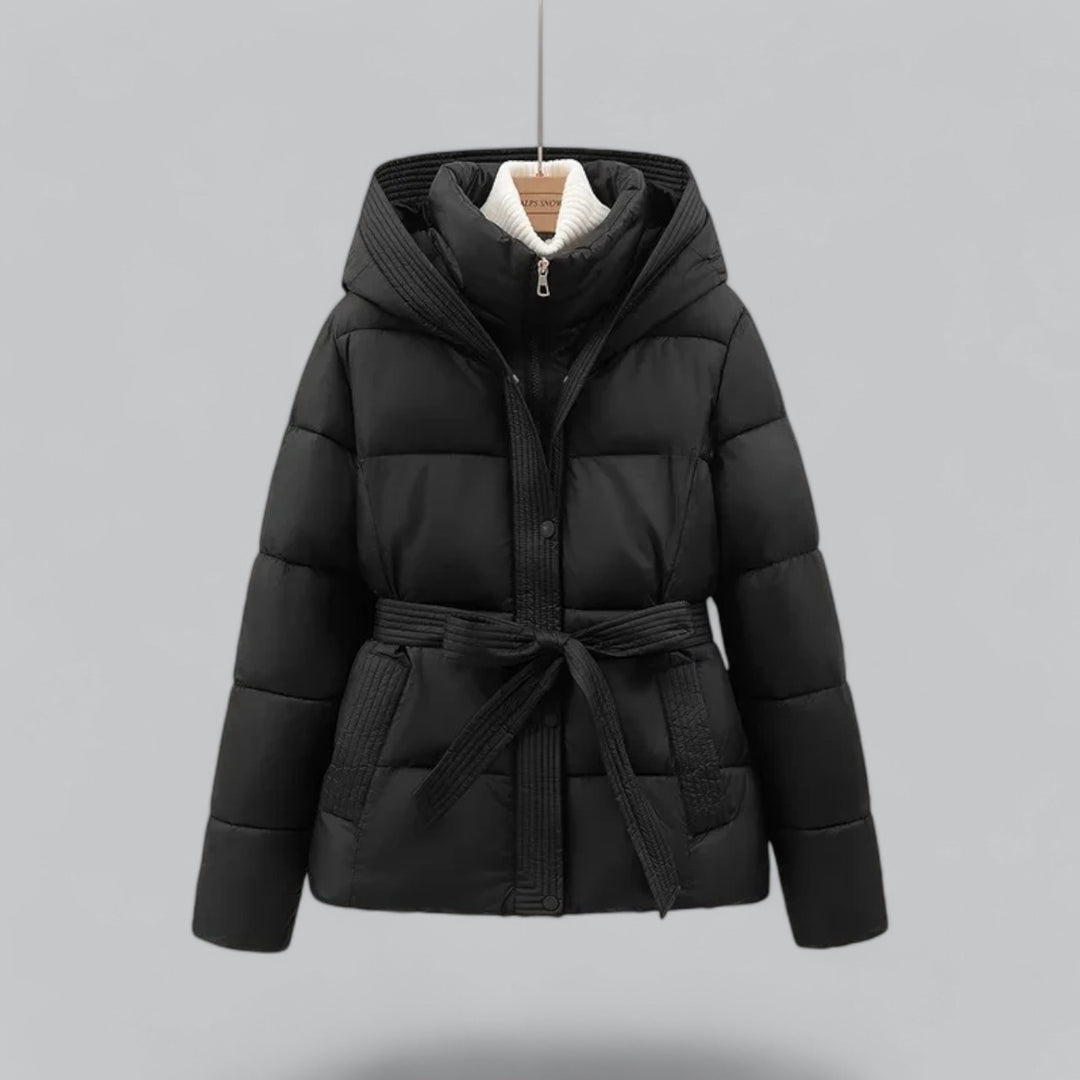 Winter Puffer Jacket Belted Hooded Design - Product showcase
