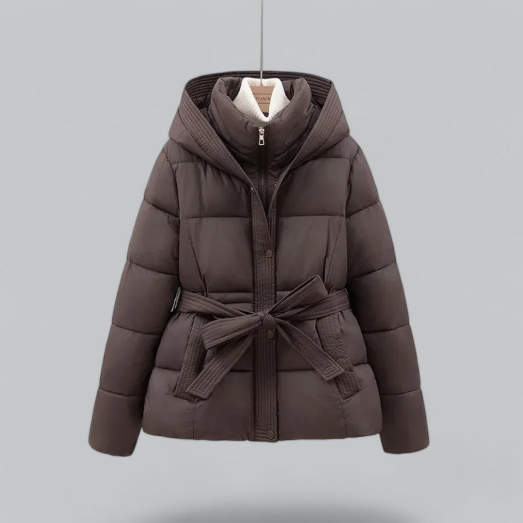 Winter Puffer Jacket Belted Hooded Design - Detailed view