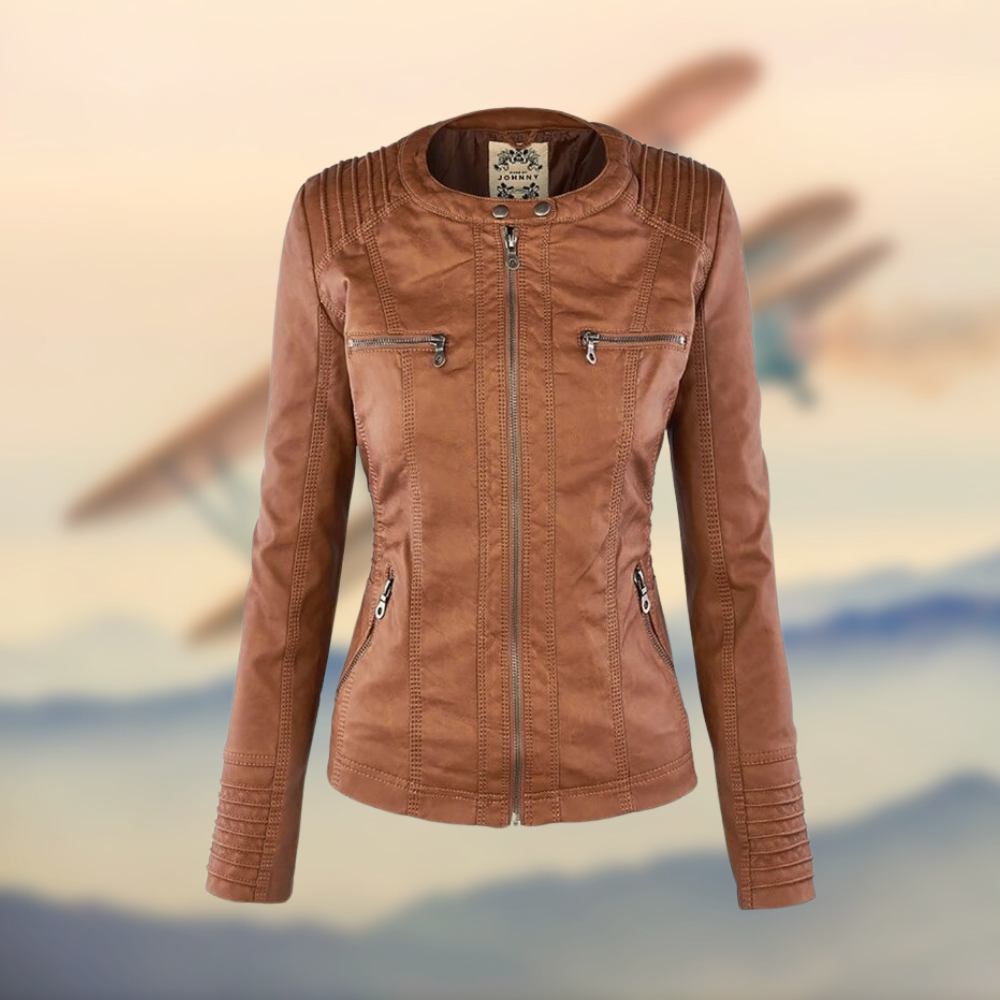 Leather Hooded Jacket Fitted Womens Casual Design - Detailed view