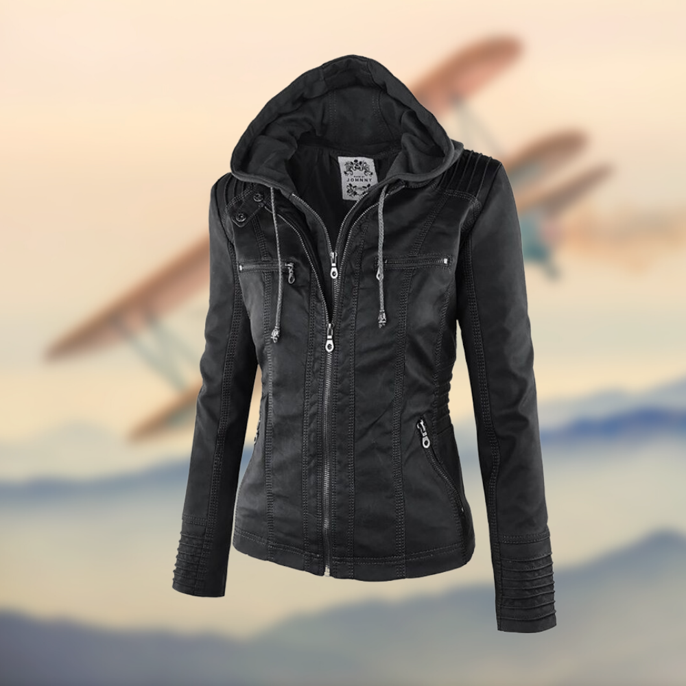 Leather Hooded Jacket Fitted Womens Casual Design - Product detail 6