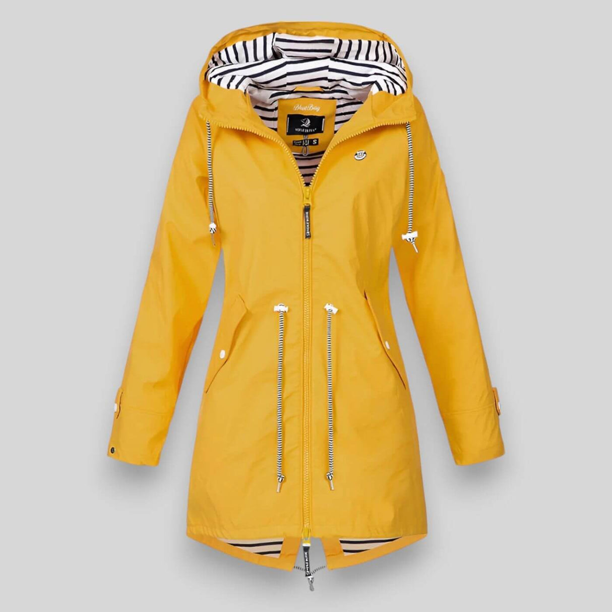 Waterproof Rain Coat Navy Hooded Drawstring Design - Detailed view