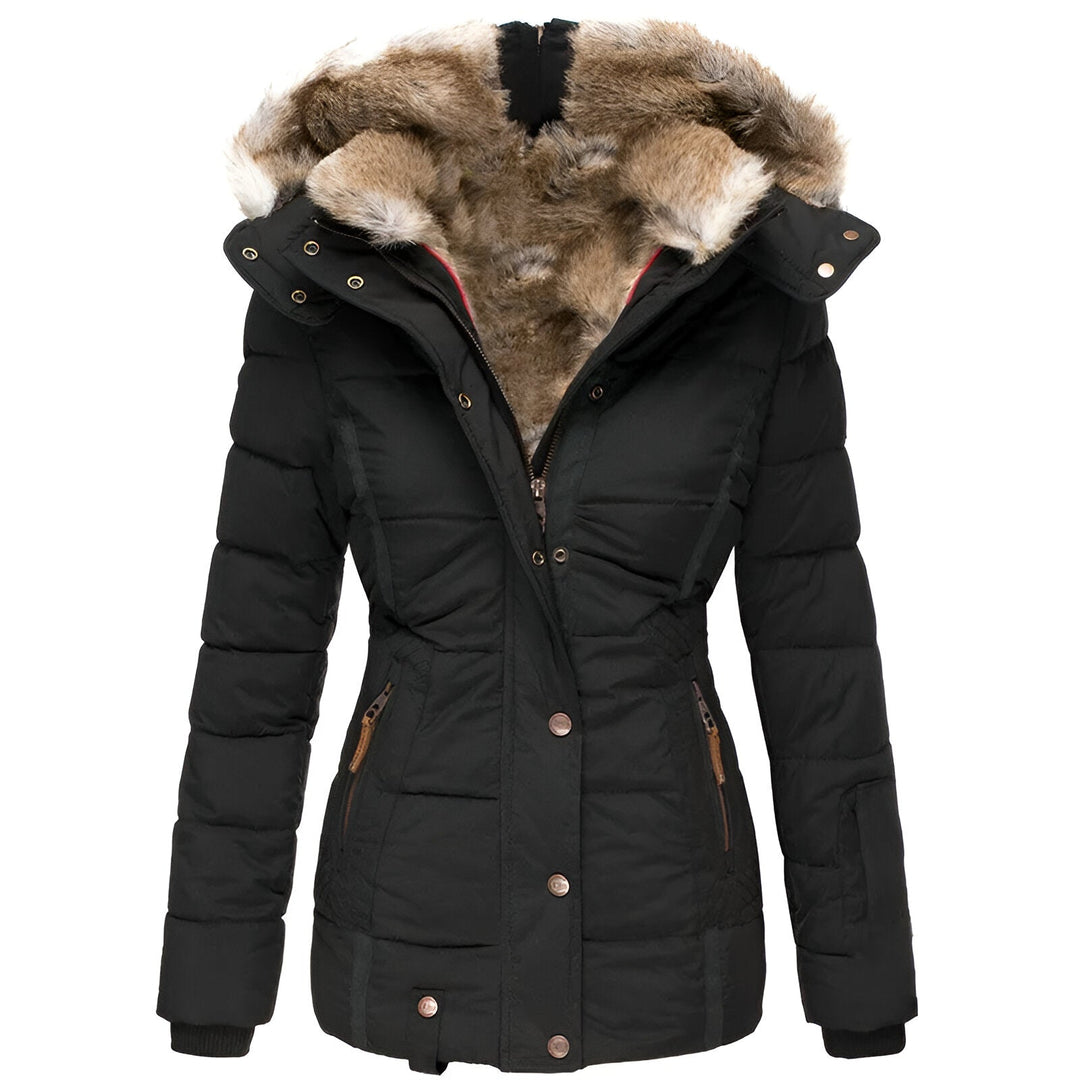 Winter Puffer Jacket Quilted Hooded Design With Faux Fur Trim - Product showcase