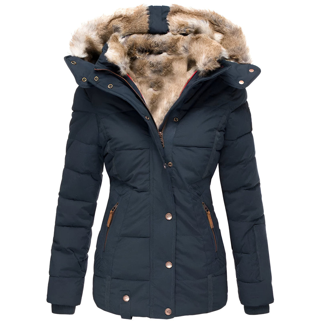 Winter Puffer Jacket Quilted Hooded Design With Faux Fur Trim - Product detail 4