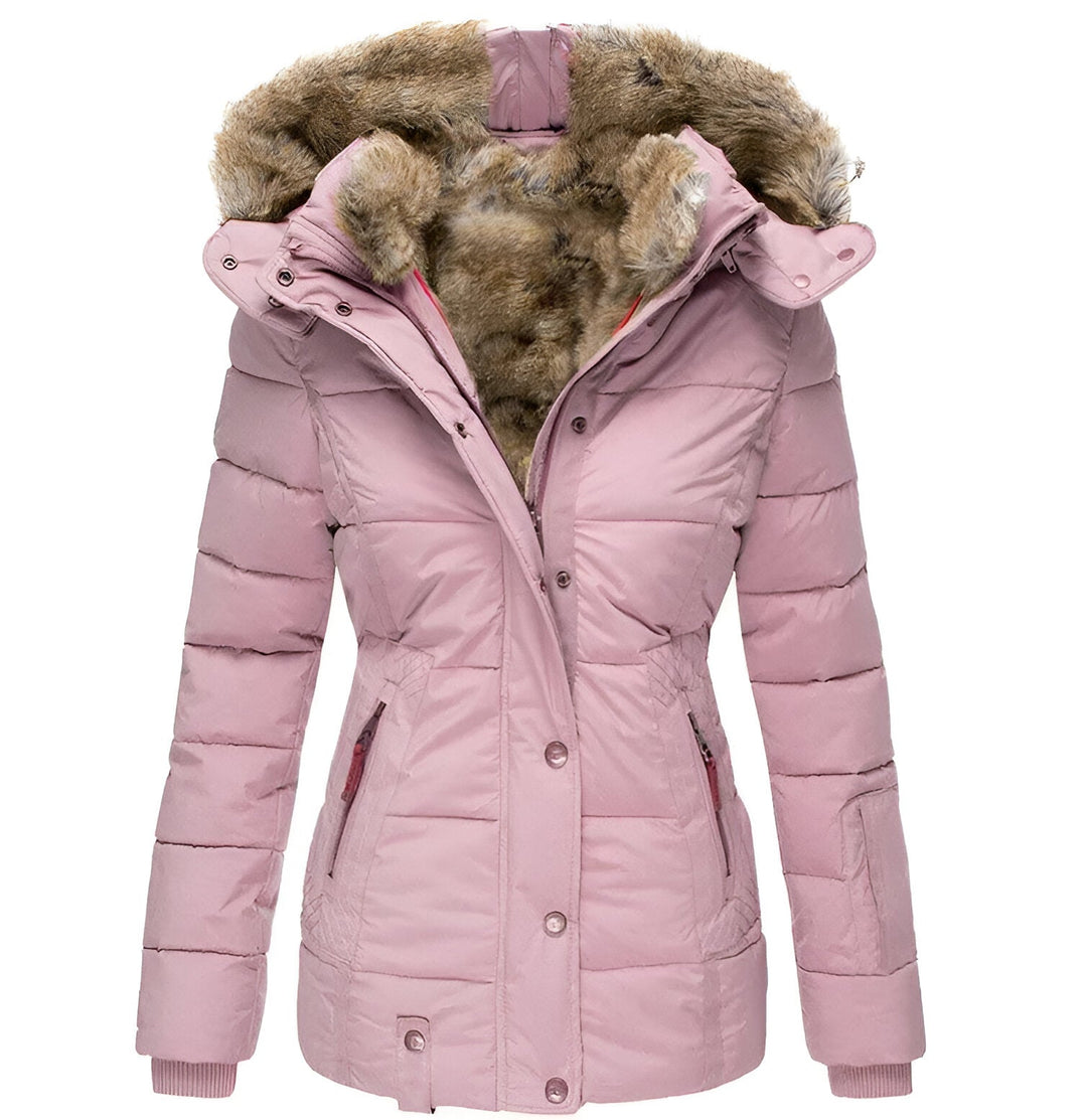 Winter Puffer Jacket Quilted Hooded Design With Faux Fur Trim - Product detail 6