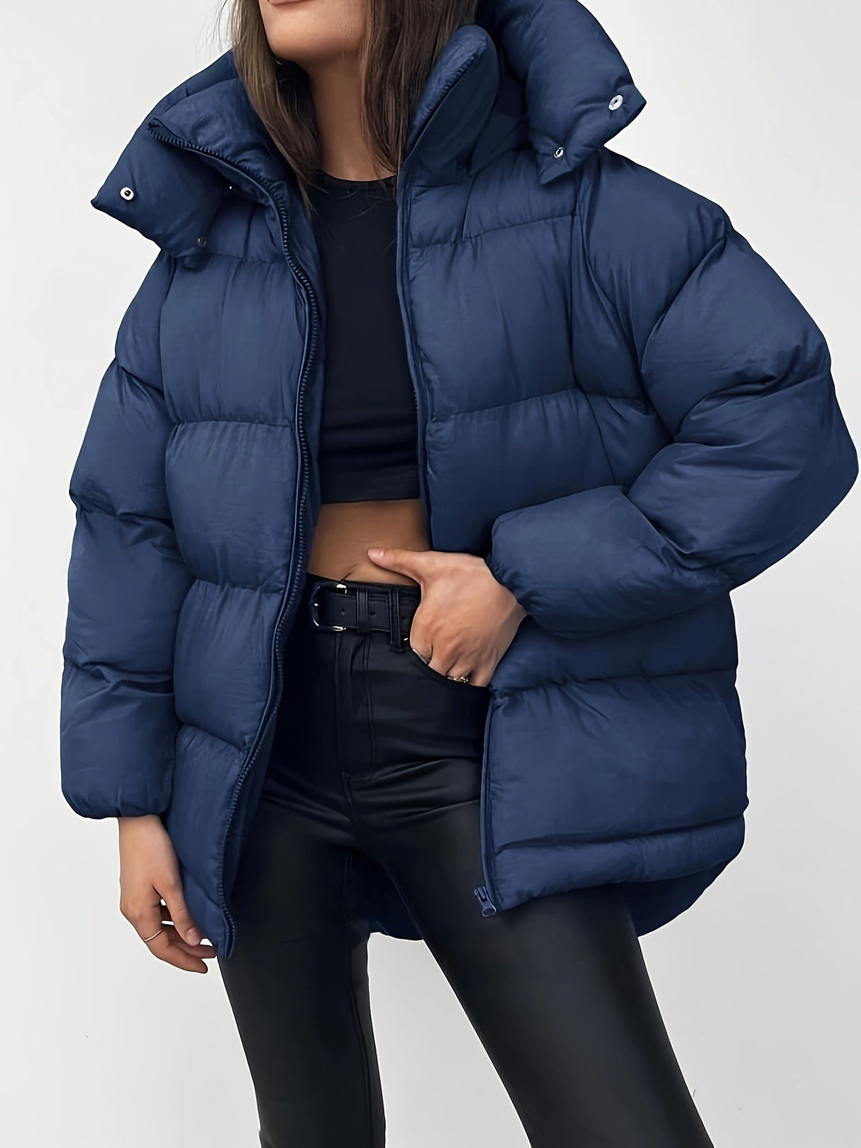 Womens Short Puffer Jacket Black Quilted Winter Coat - Product detail 10