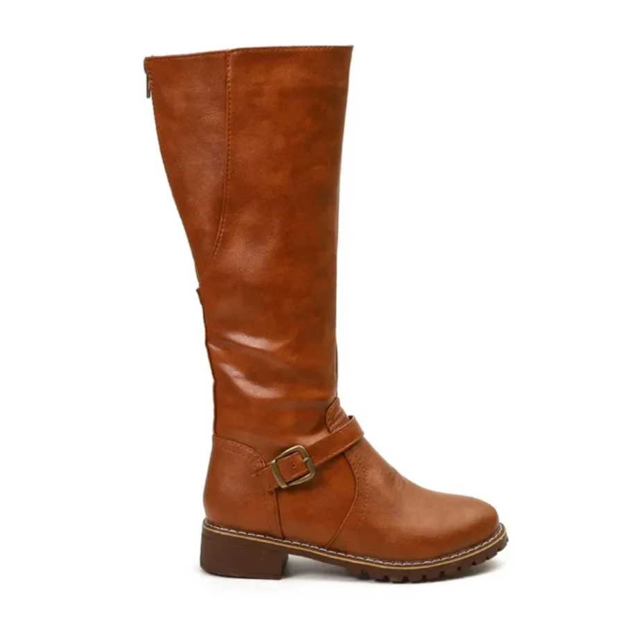 Classic Knee High Boots Brown Leather With Buckle Detail - Product detail 6