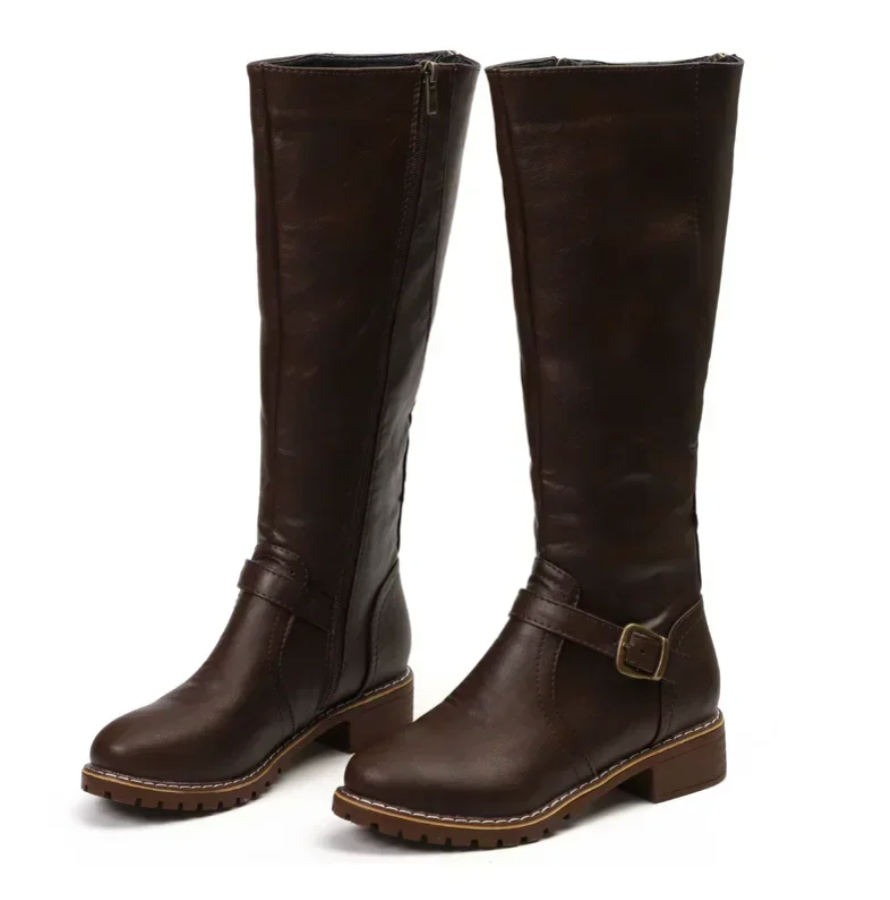 Classic Knee High Boots Brown Leather With Buckle Detail - Product detail 7