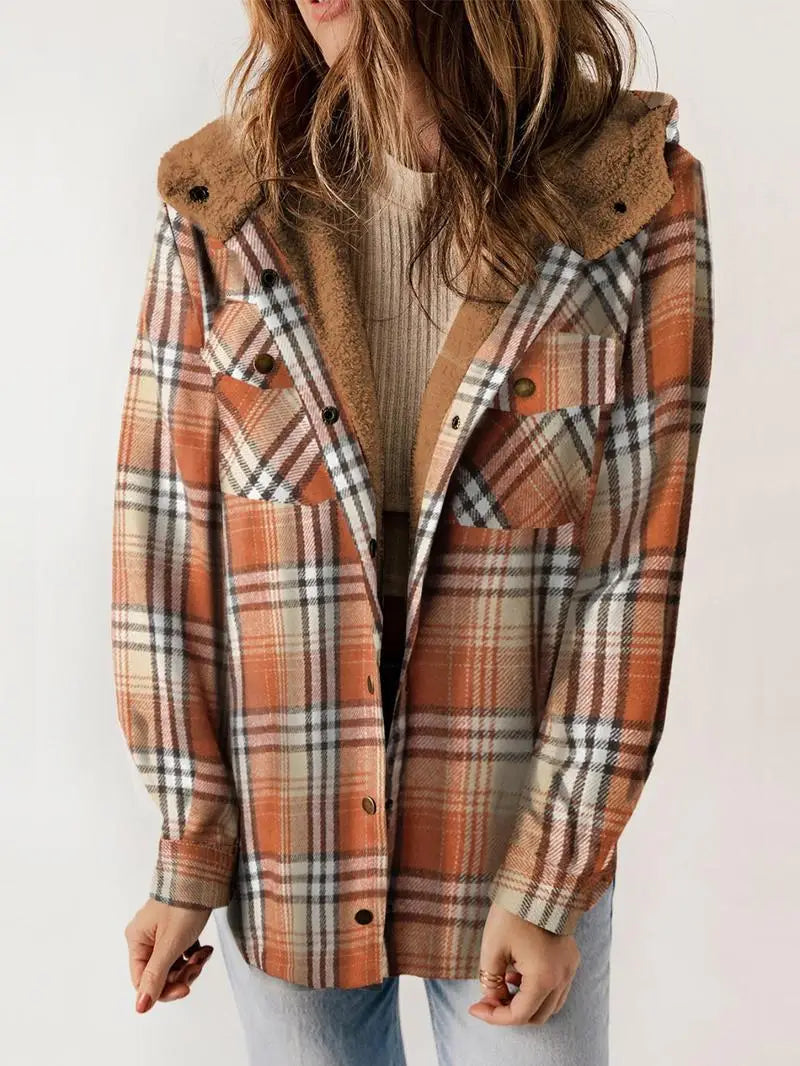 Plaid Hooded Jacket Fleece Lined Winter Coat - Product detail 4