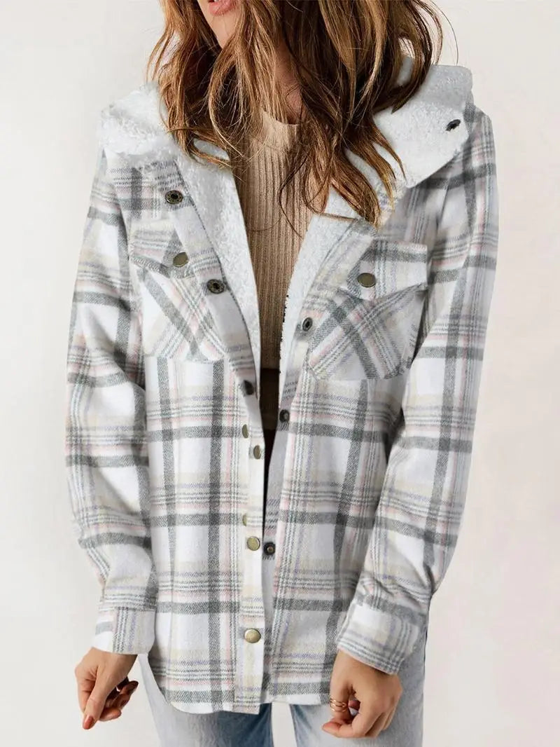 Plaid Hooded Jacket Fleece Lined Winter Coat - Product detail 5