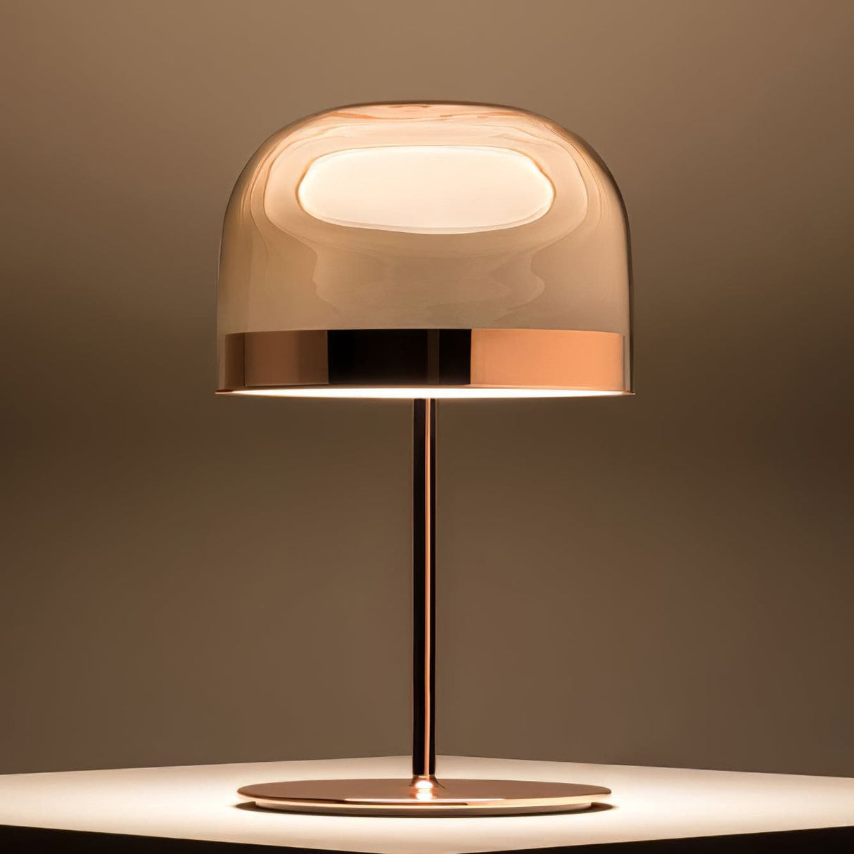 Modern LED Table Lamp Glass Dome with Copper Finish - Detailed view