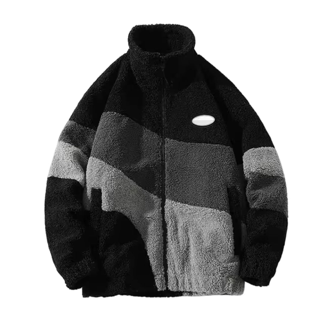Modern Fleece Jacket Monochrome Color Block Design - Product showcase
