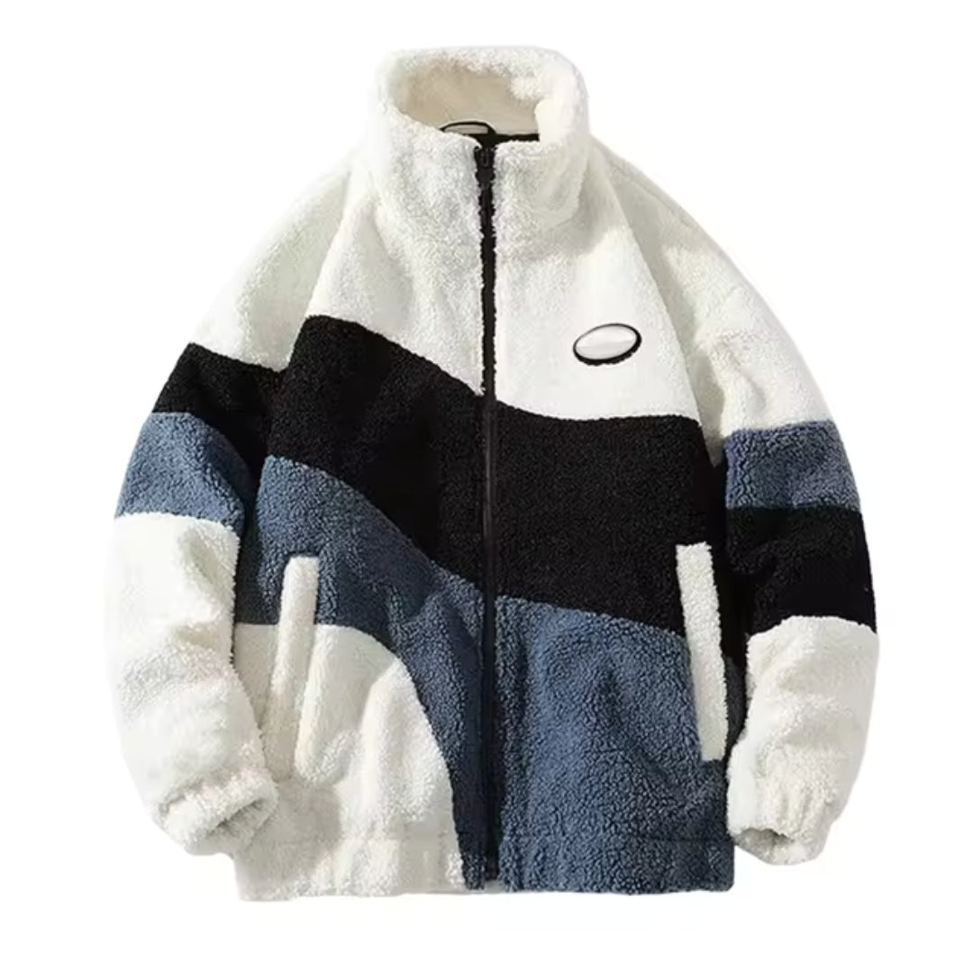 Modern Fleece Jacket Monochrome Color Block Design - Product detail 4