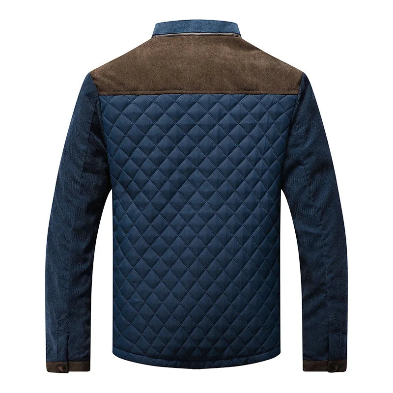 Quilted Winter Jacket Navy Cotton Suede Contrast Design - Detailed view