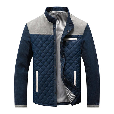 Quilted Winter Jacket  Navy Cotton Suede Contrast Design - Product example