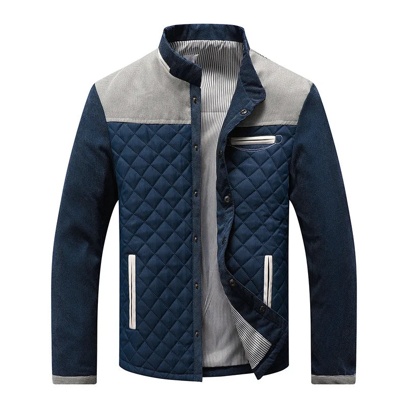 Quilted Winter Jacket Navy Cotton Suede Contrast Design - Product example