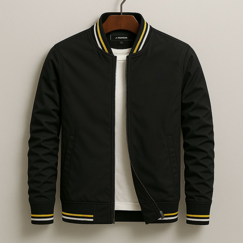 Classic Bomber Jacket Navy Cotton Blend With Striped Ribbing - Product detail 5