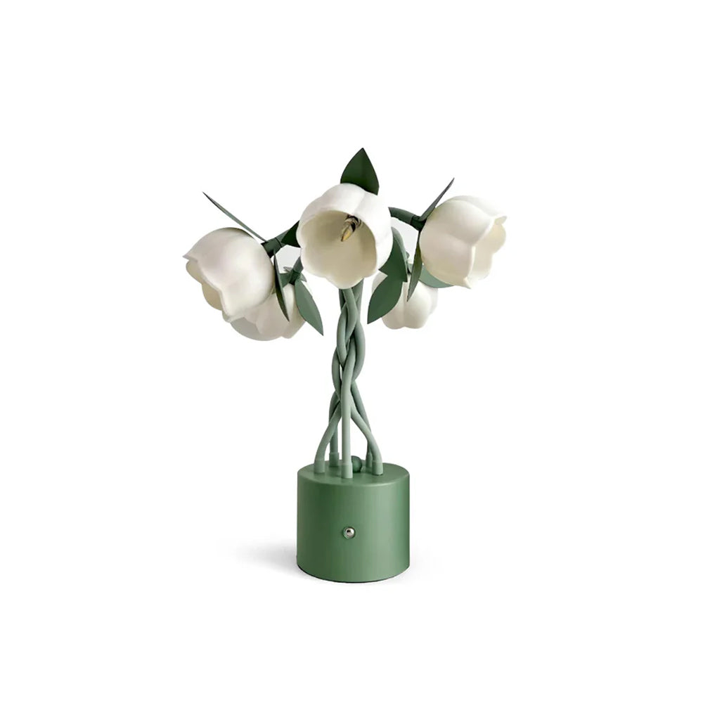 Floral Table Lamp White Tulip Design With Green Base - Product detail 19
