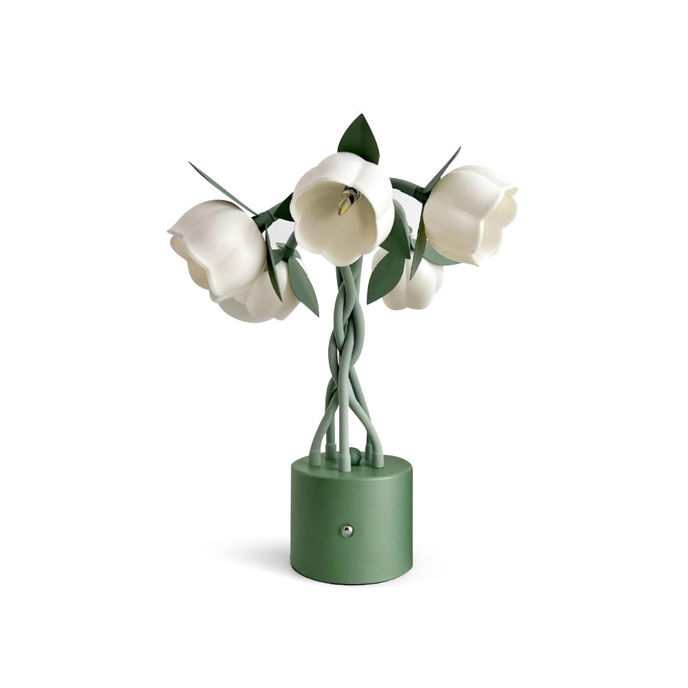 Floral Table Lamp White Tulip Design With Green Base - Product detail 17