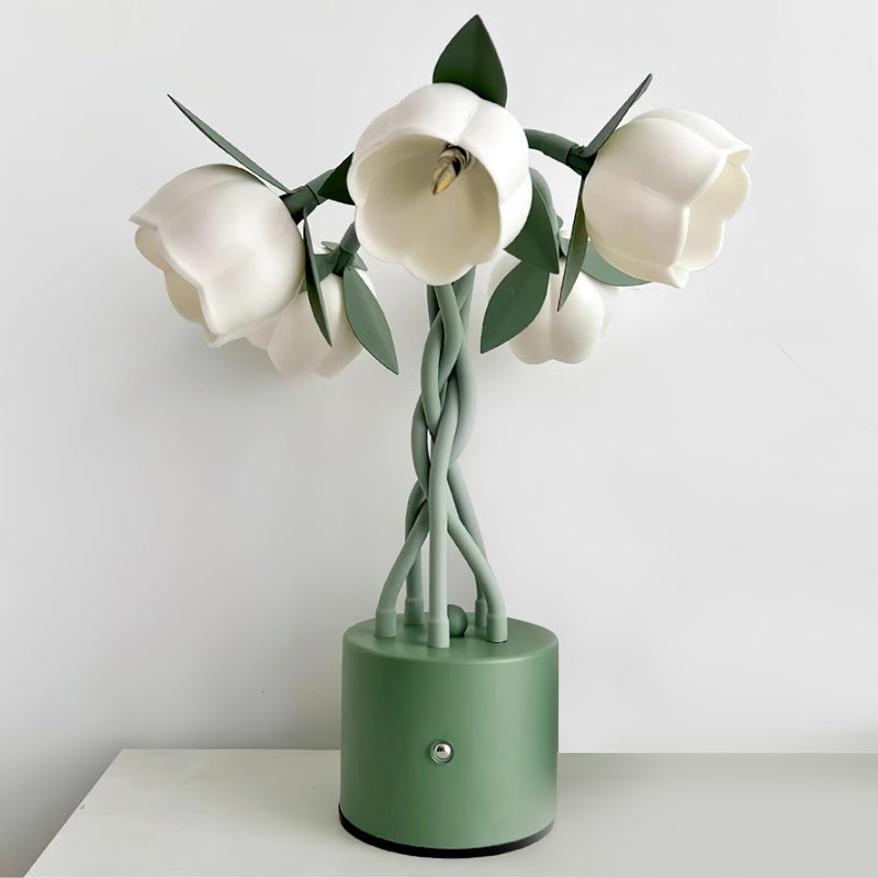Floral Table Lamp White Tulip Design With Green Base - Product detail 15
