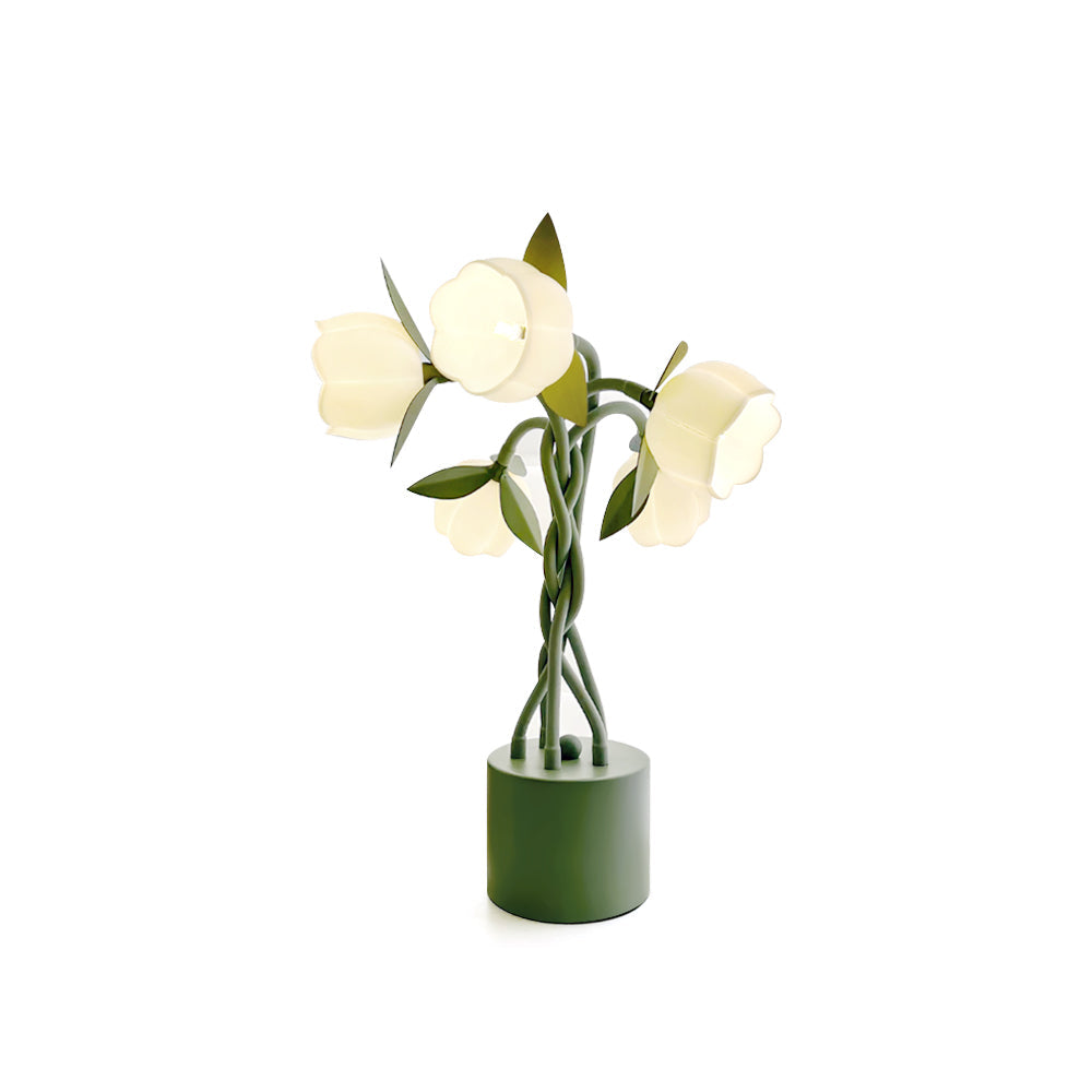 Floral Table Lamp White Tulip Design With Green Base - Product detail 16