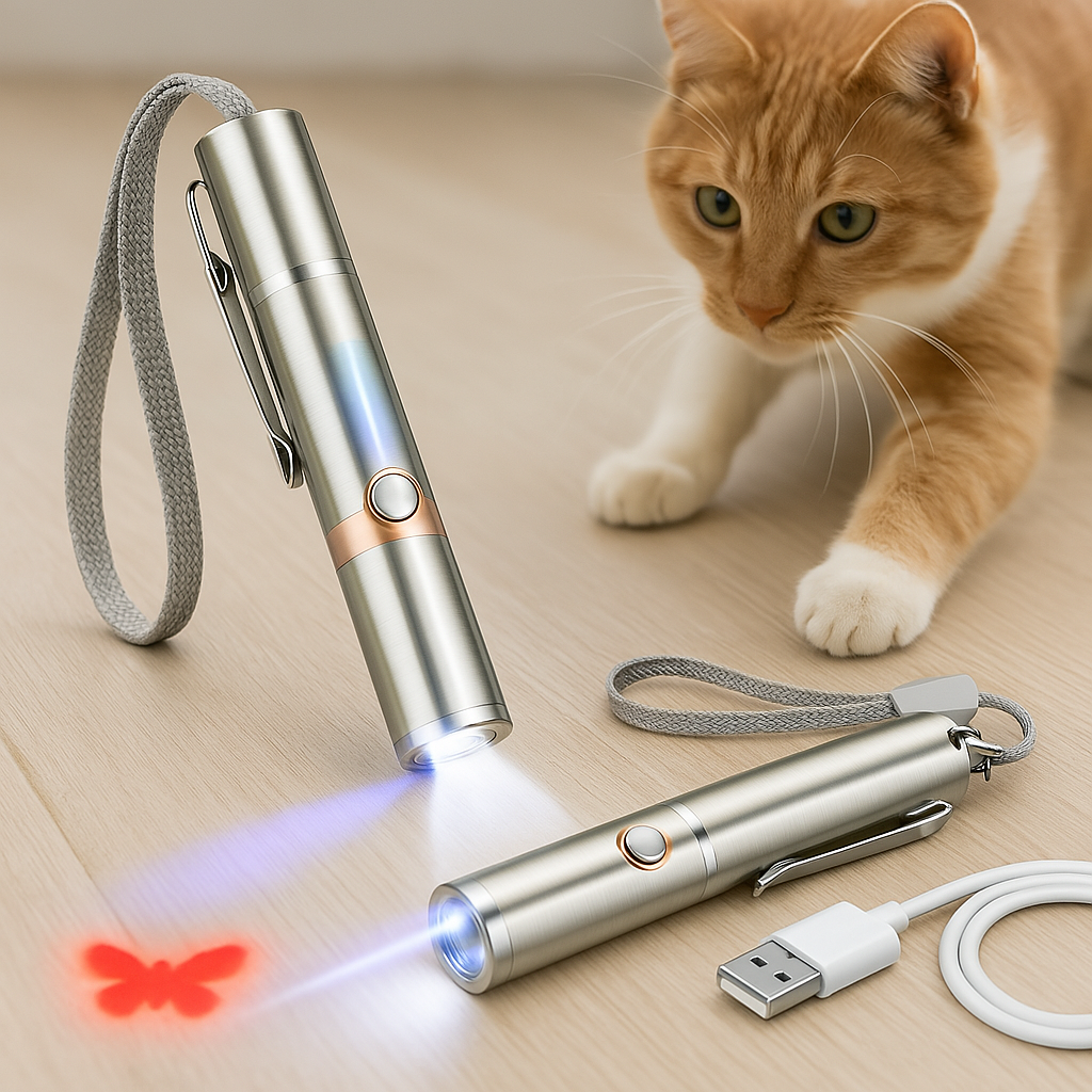 Interactive Cat Laser Toy Rechargeable Stainless Steel with 5 Patterns - Product showcase
