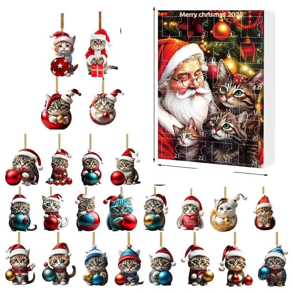 Cat Christmas Ornaments Set 24 Piece Acrylic Advent Calendar Decorations - Product showcase
