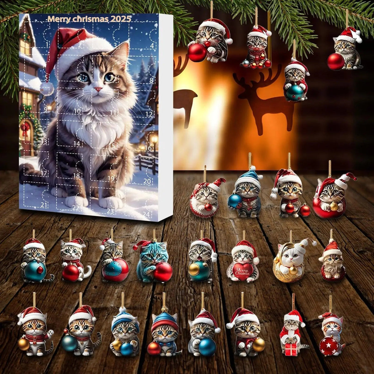 Cat Christmas Ornaments Set 24-Piece Acrylic Advent Calendar Decorations - Detailed view