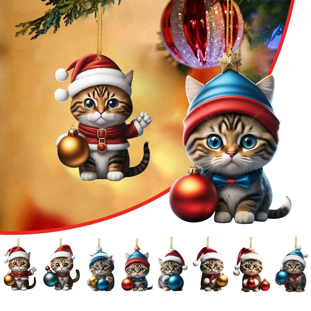 Cat Christmas Ornaments Set 24 Piece Acrylic Advent Calendar Decorations - Product example