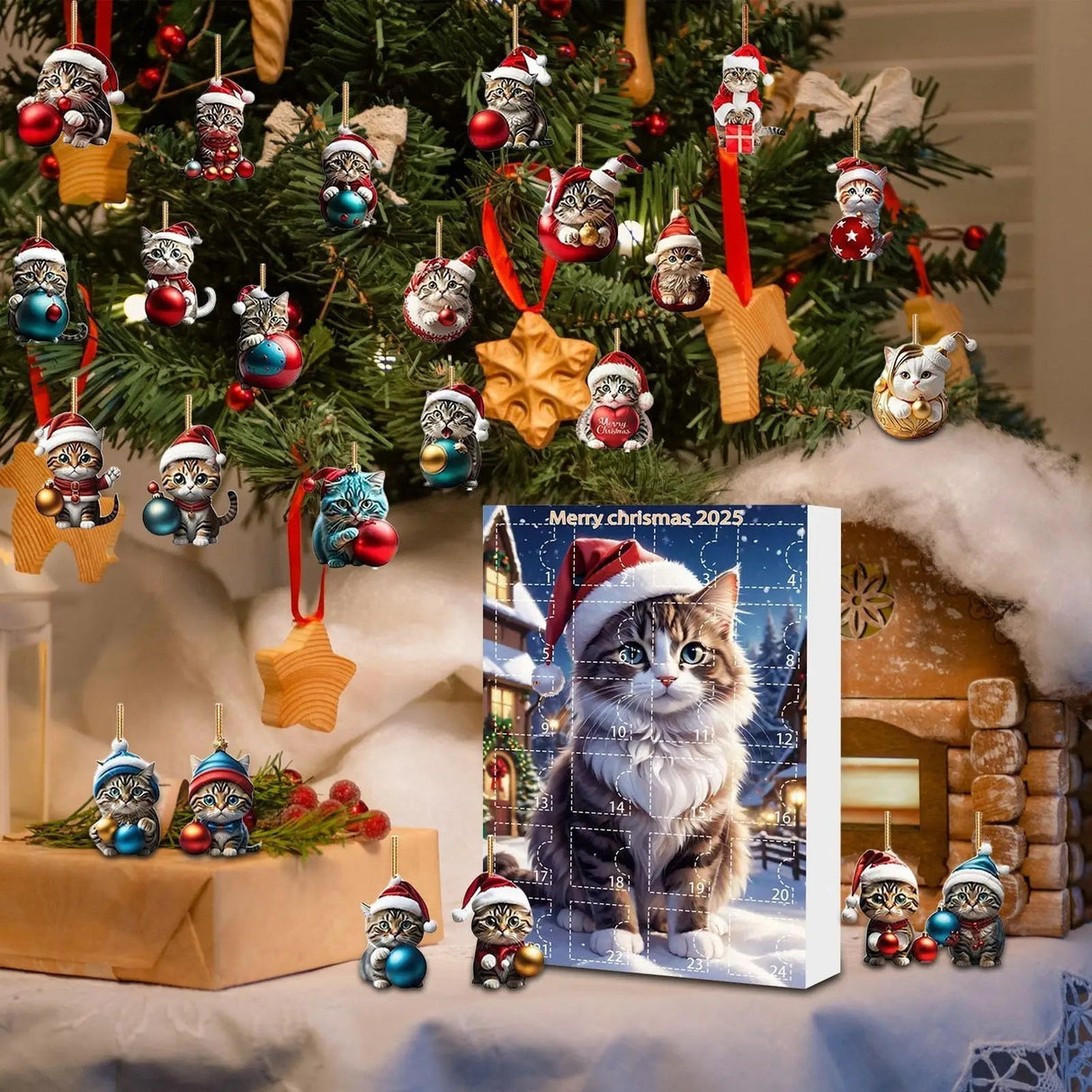 Cat Christmas Ornaments Set 24-Piece Acrylic Advent Calendar Decorations - Product detail 6
