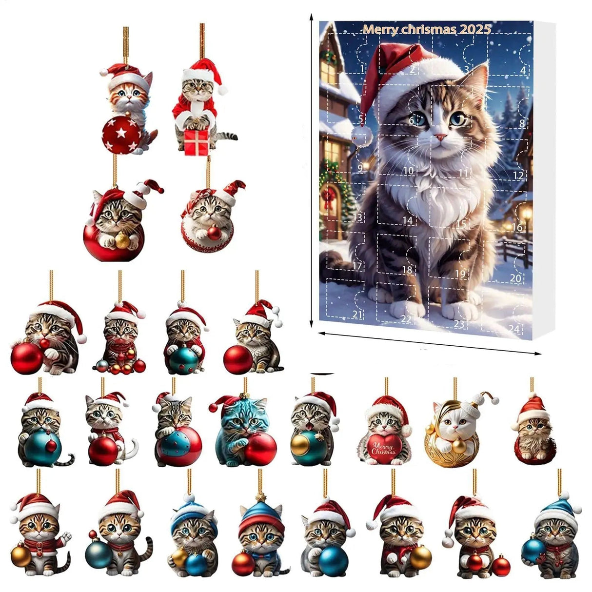 Cat Christmas Ornaments Set 24-Piece Acrylic Advent Calendar Decorations - Product detail 7