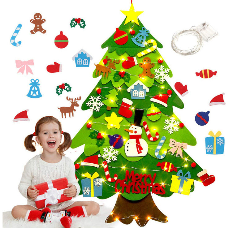 Interactive Felt Christmas Tree Wall Mount with LED Lights - Detailed view