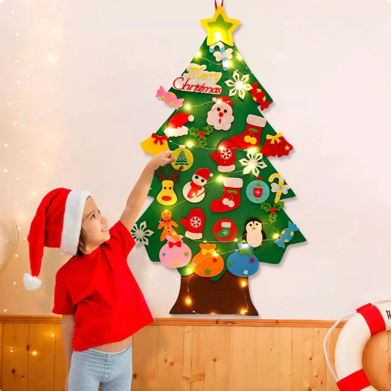 Interactive Felt Christmas Tree Wall Mount with LED Lights - Product example