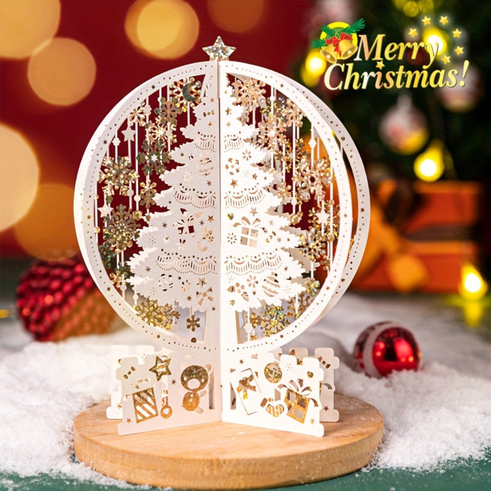 Christmas Pop-Up Card 3D Tree Display with Golden Details - Detailed view