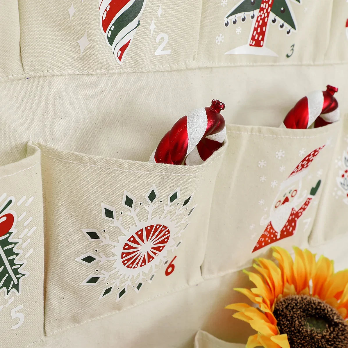 Christmas Advent Calendar 24 Canvas Pockets Wall Hanging - Product example