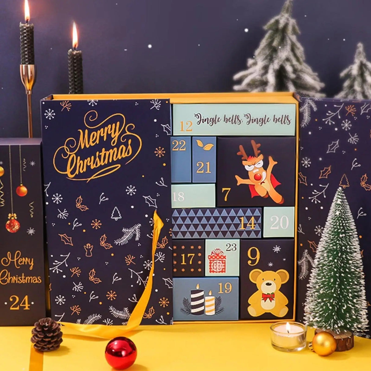 Christmas Advent Calendar 24 Fillable Boxes Handmade Design - Product showcase