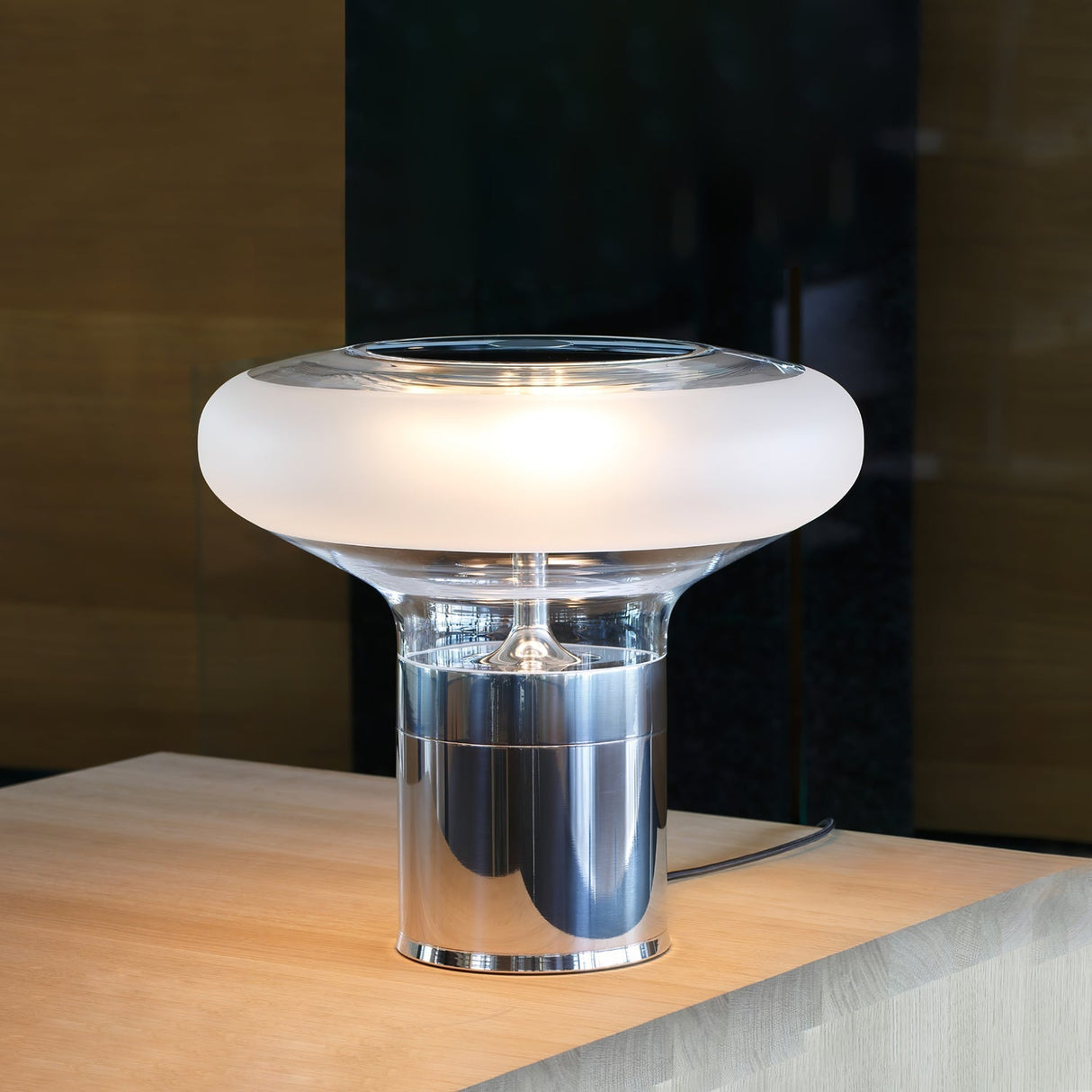 Modern Glass Table Lamp Frosted Shade With Chrome Base - Detailed view