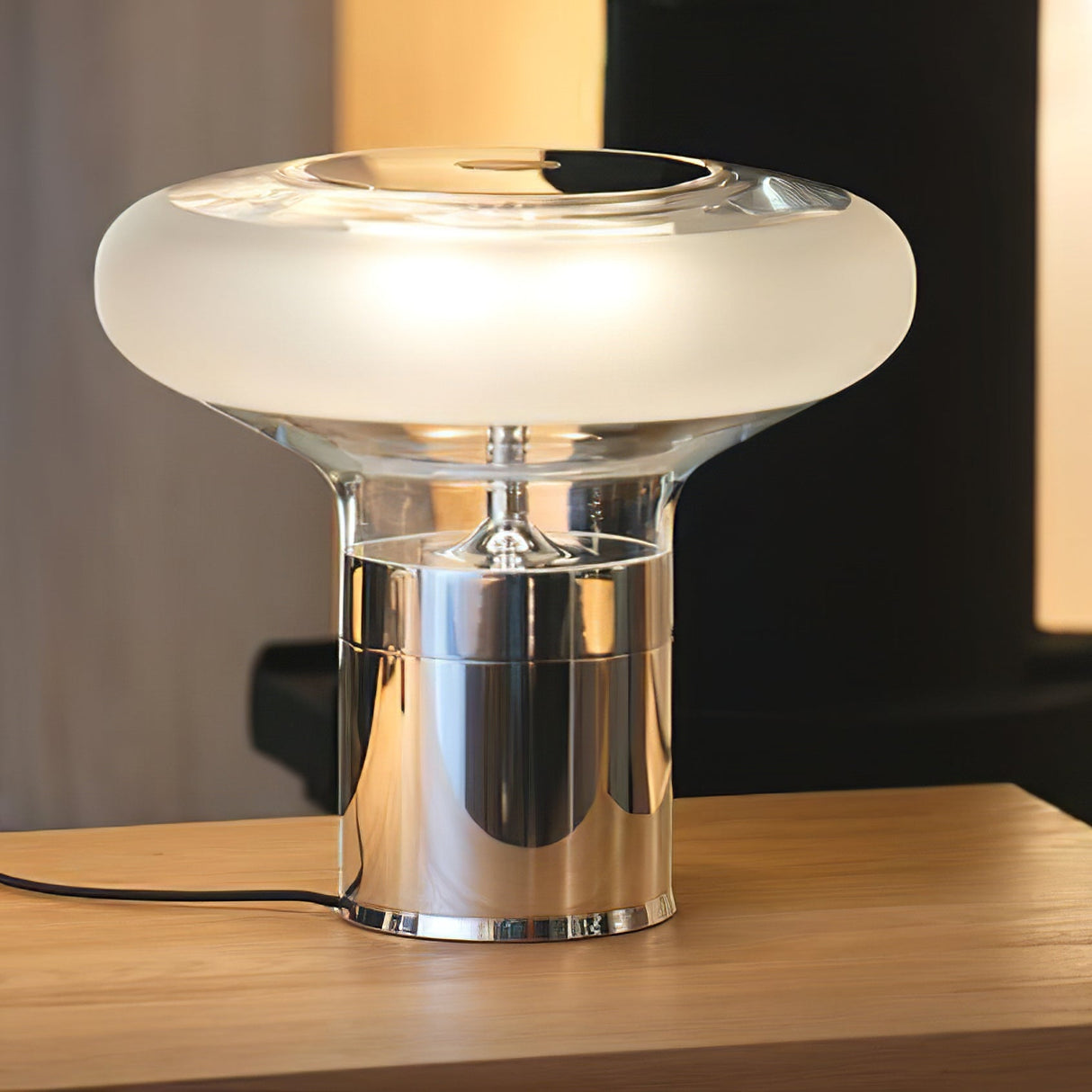 Modern Glass Table Lamp Frosted Shade With Chrome Base - Product detail 4